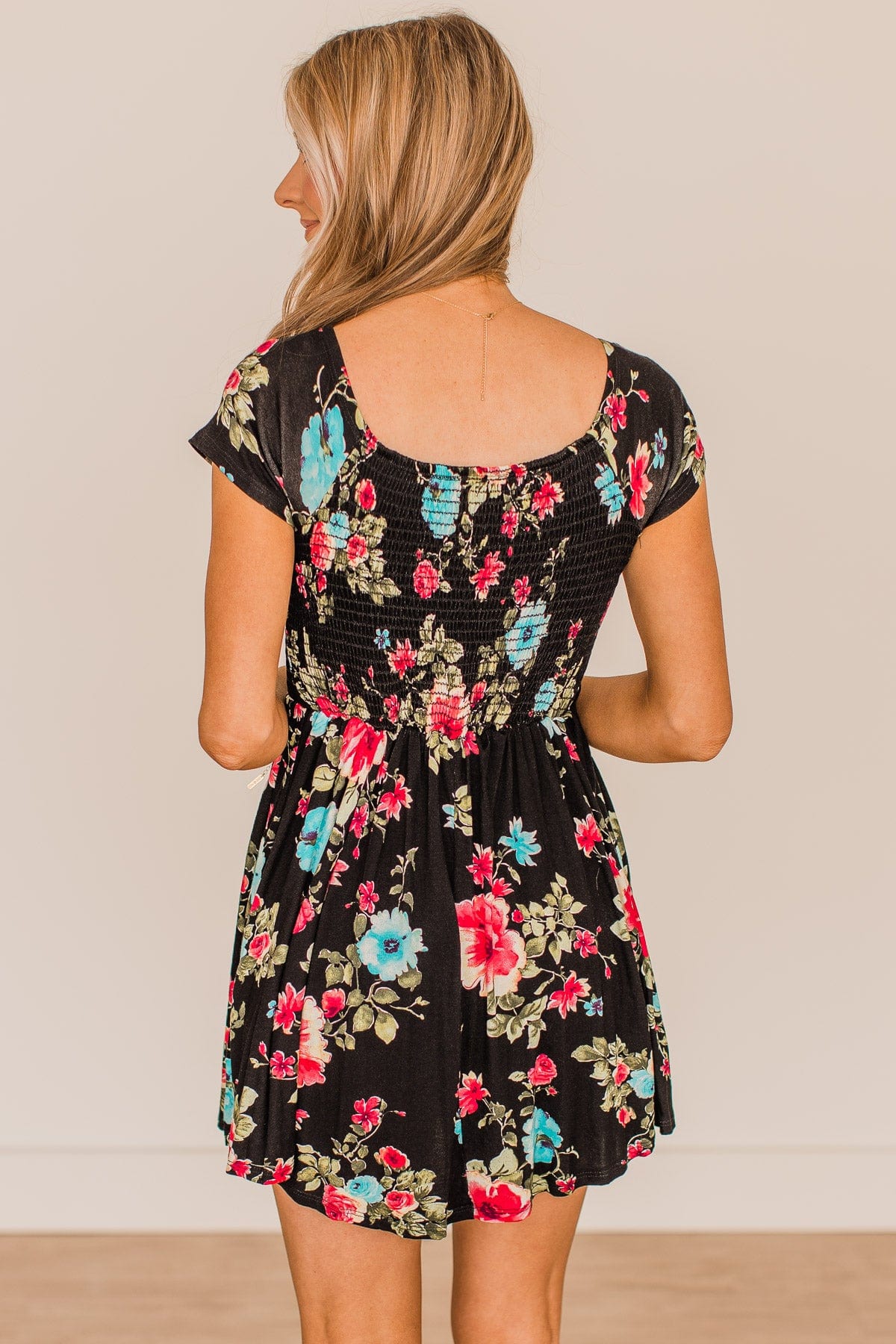 Fine Without You Smocked Floral Dress- Black – The Pulse Boutique