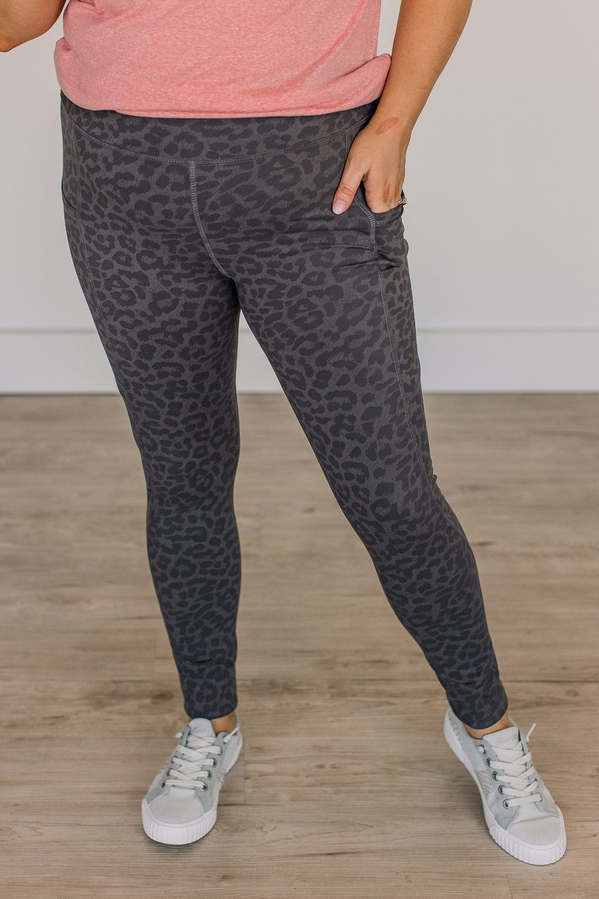 On A Mission Athleisure Leggings- Charcoal Leopard Print