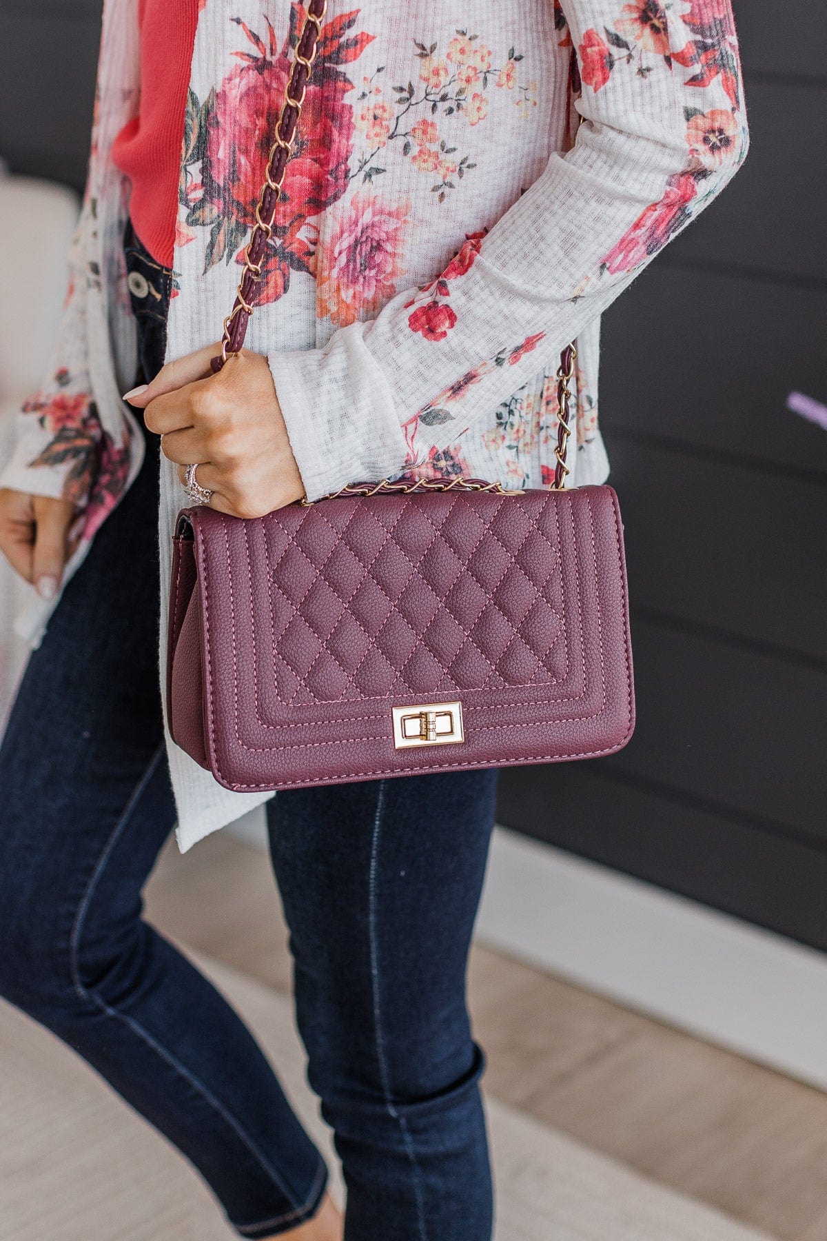 Sweetest Admirer Quilted Crossbody Purse- Eggplant