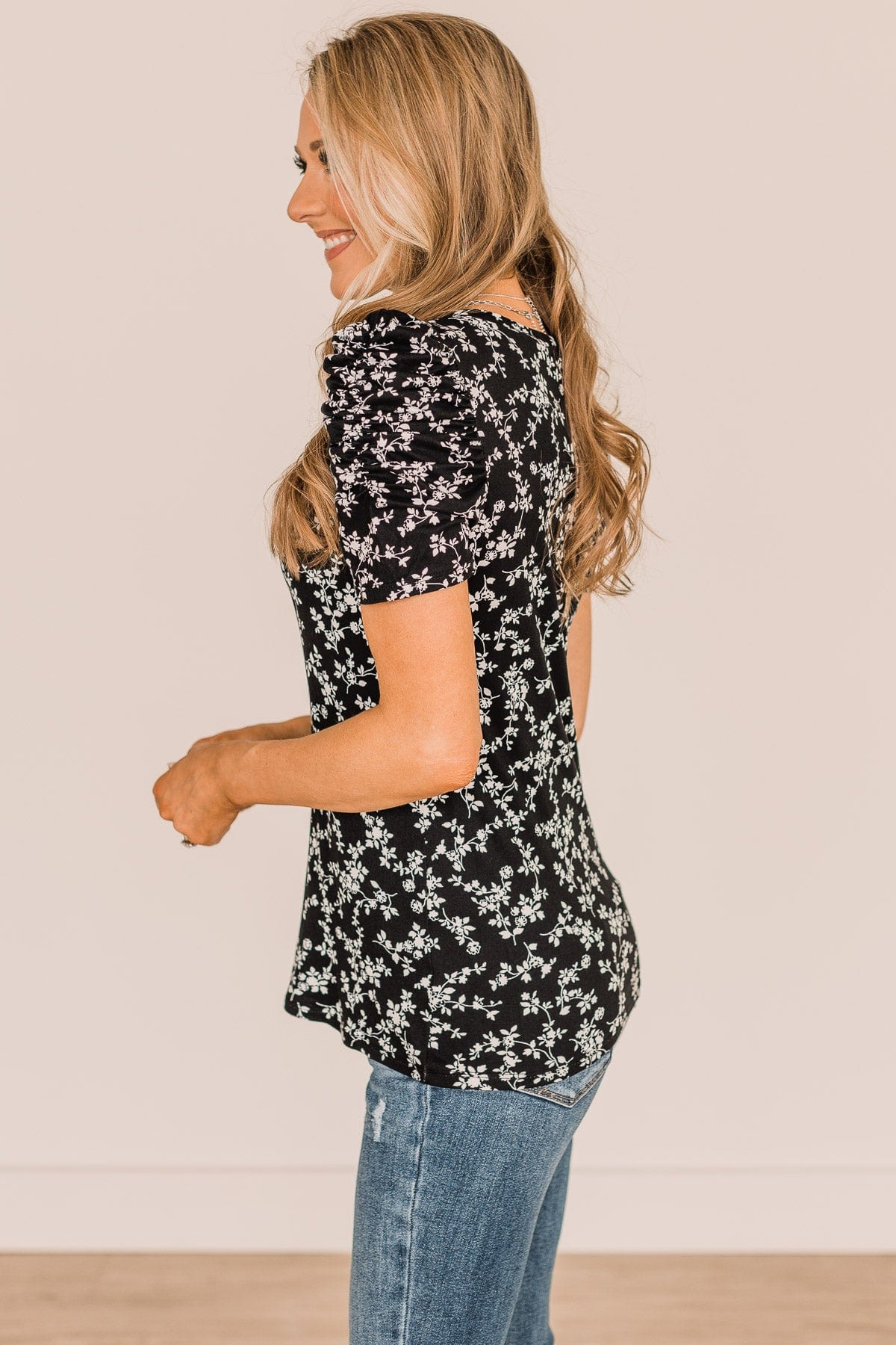 Leave You Guessing Floral Top- Black
