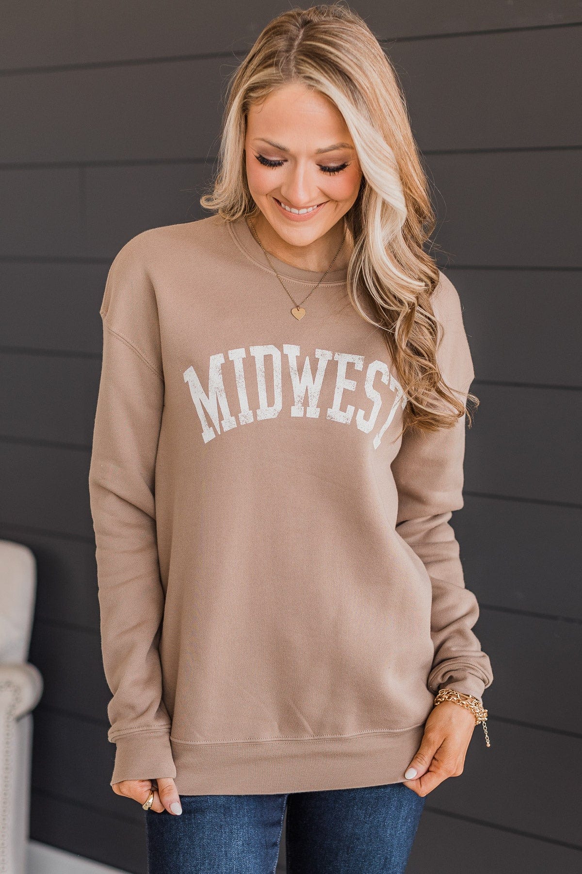 "Midwest" Graphic Crew Neck Pullover- Taupe