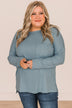 All In For Love Ribbed Knit Top- Steel Blue