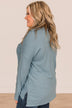 All In For Love Ribbed Knit Top- Steel Blue
