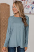 All In For Love Ribbed Knit Top- Steel Blue