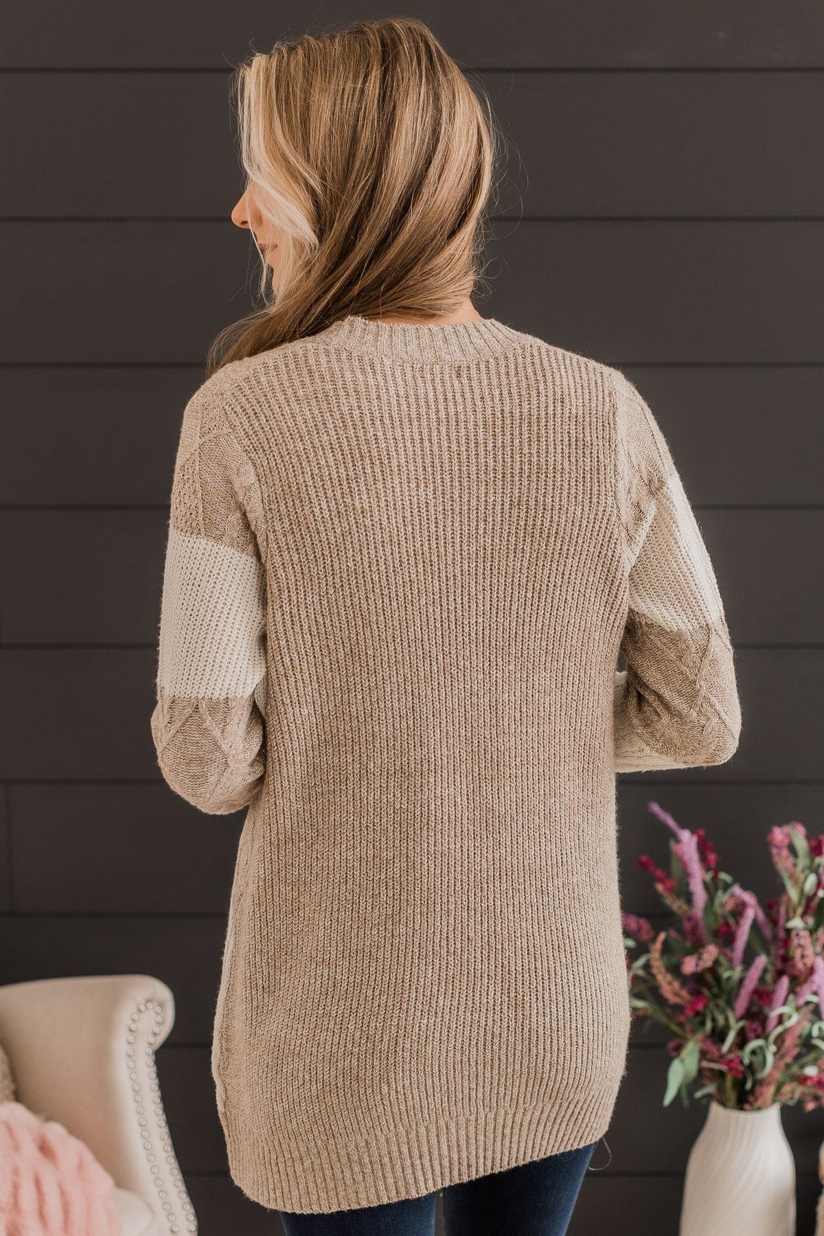 Hold Me Close Knit Cardigan- Light Taupe & Ivory