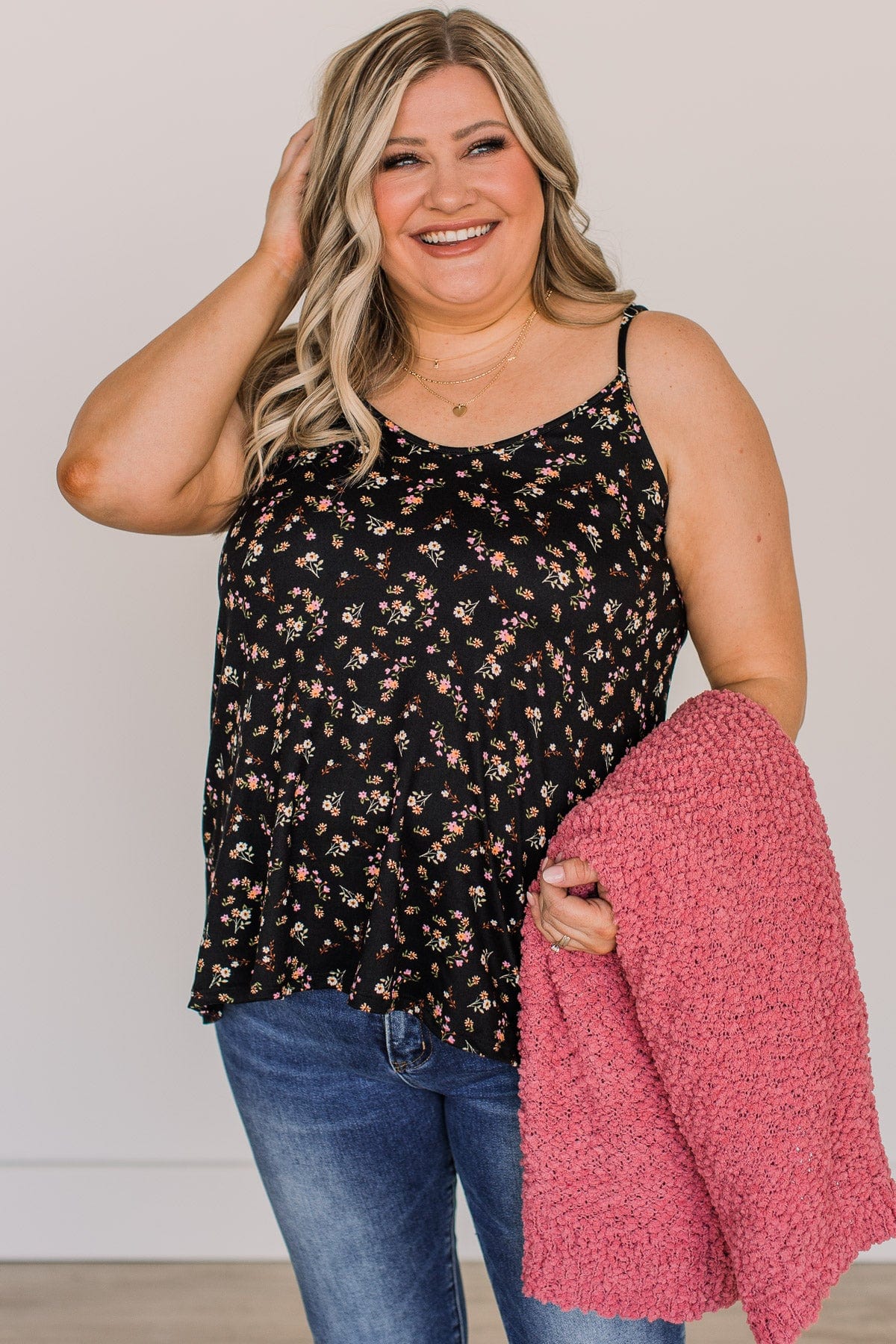 Sweet Impressions Floral Tank Top- Black