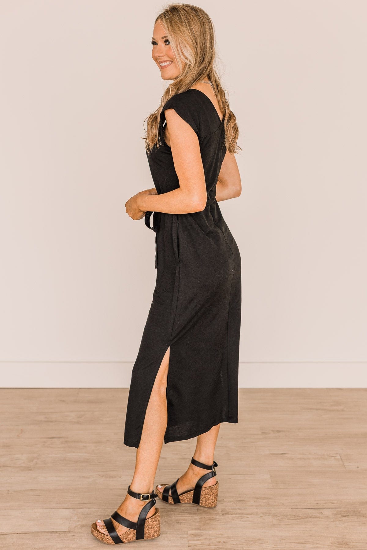 Following A Daydream Midi Dress- Black