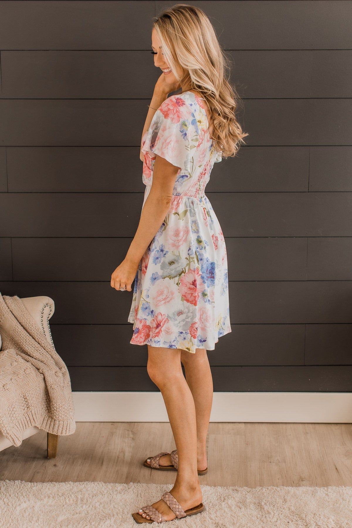 Adored By Everyone Floral Dress- Ivory