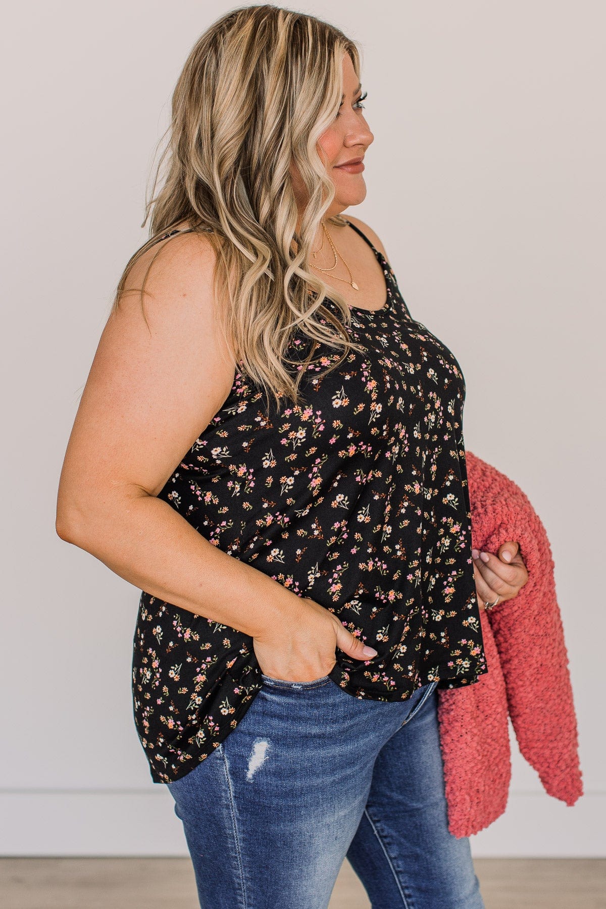 Sweet Impressions Floral Tank Top- Black