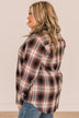 Lovely Seeing You Button Down Flannel- Mauve & Black