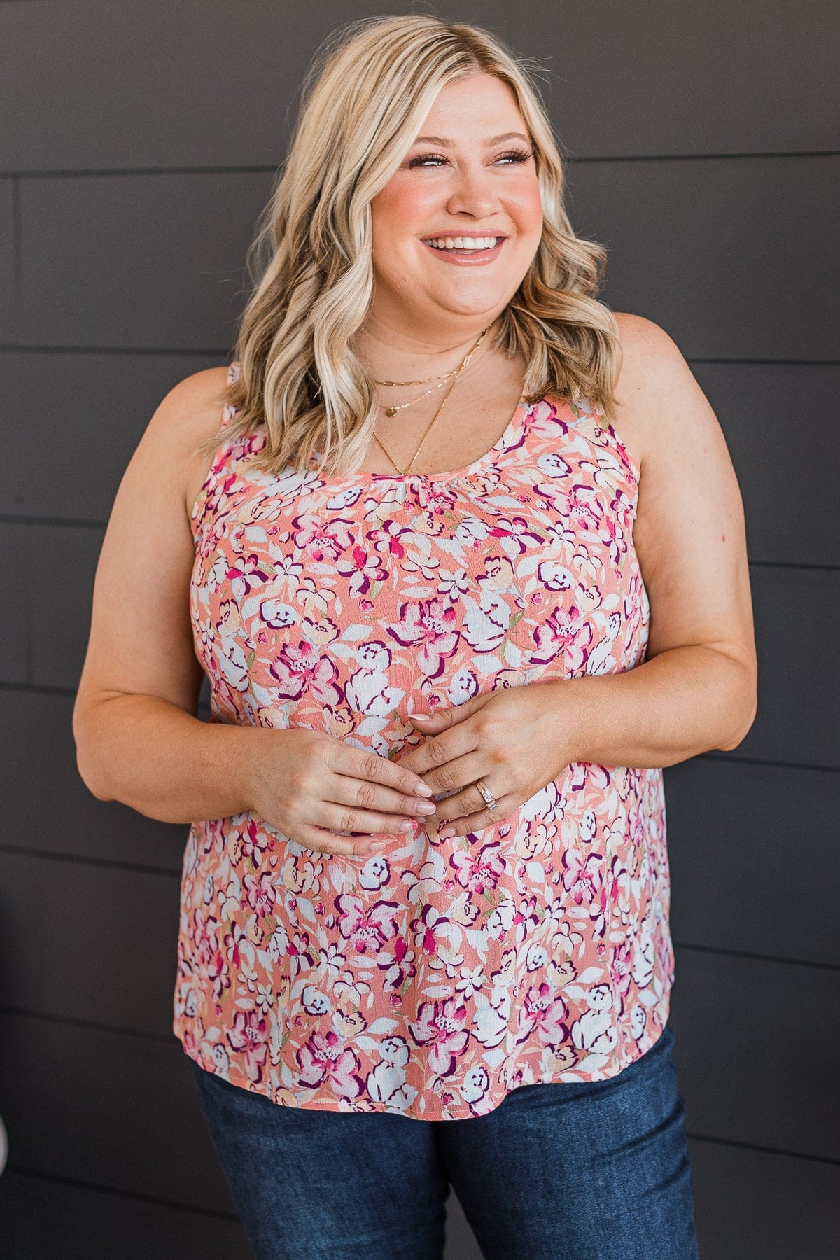 Found My Way Floral Tank Top- Coral