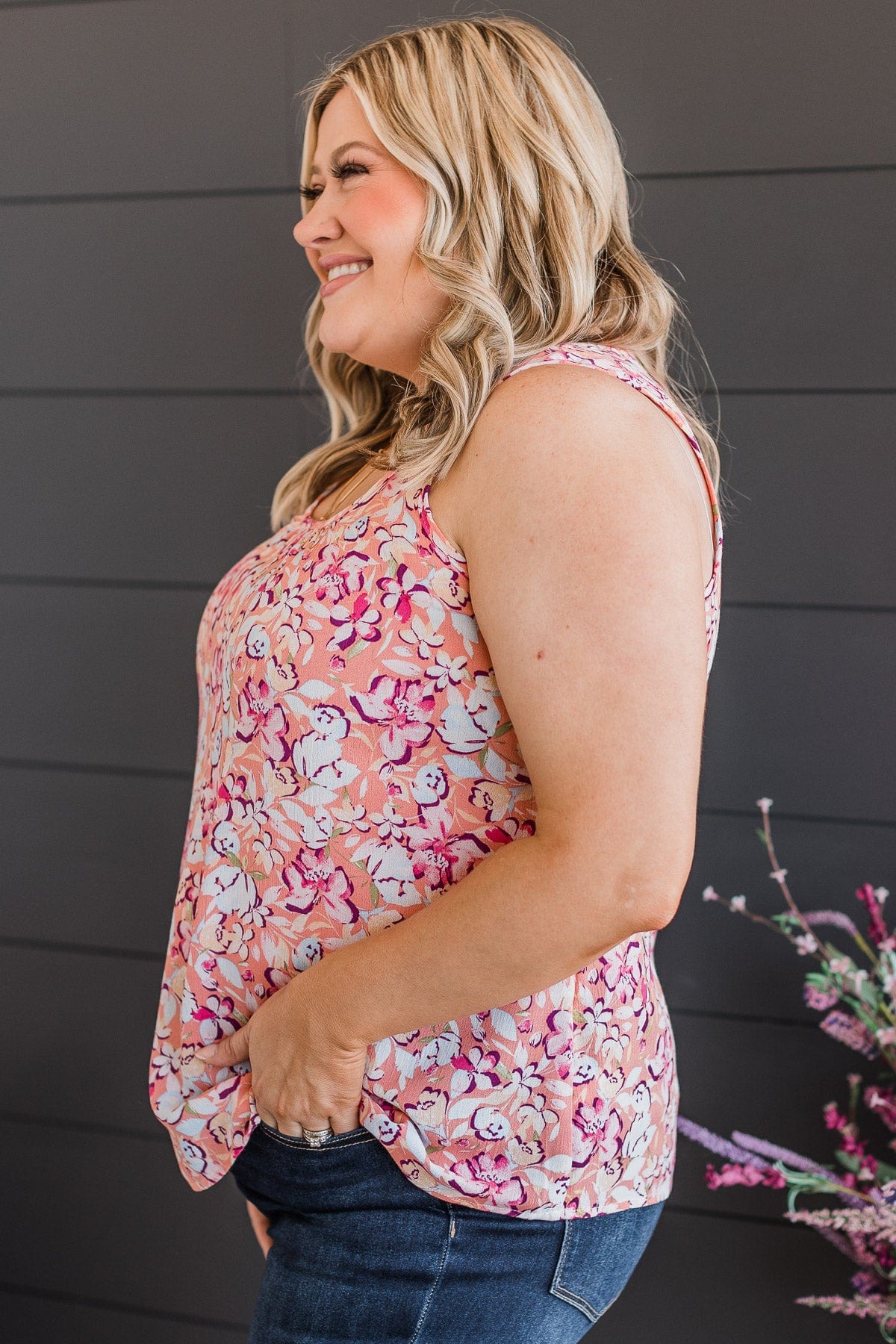 Found My Way Floral Tank Top- Coral