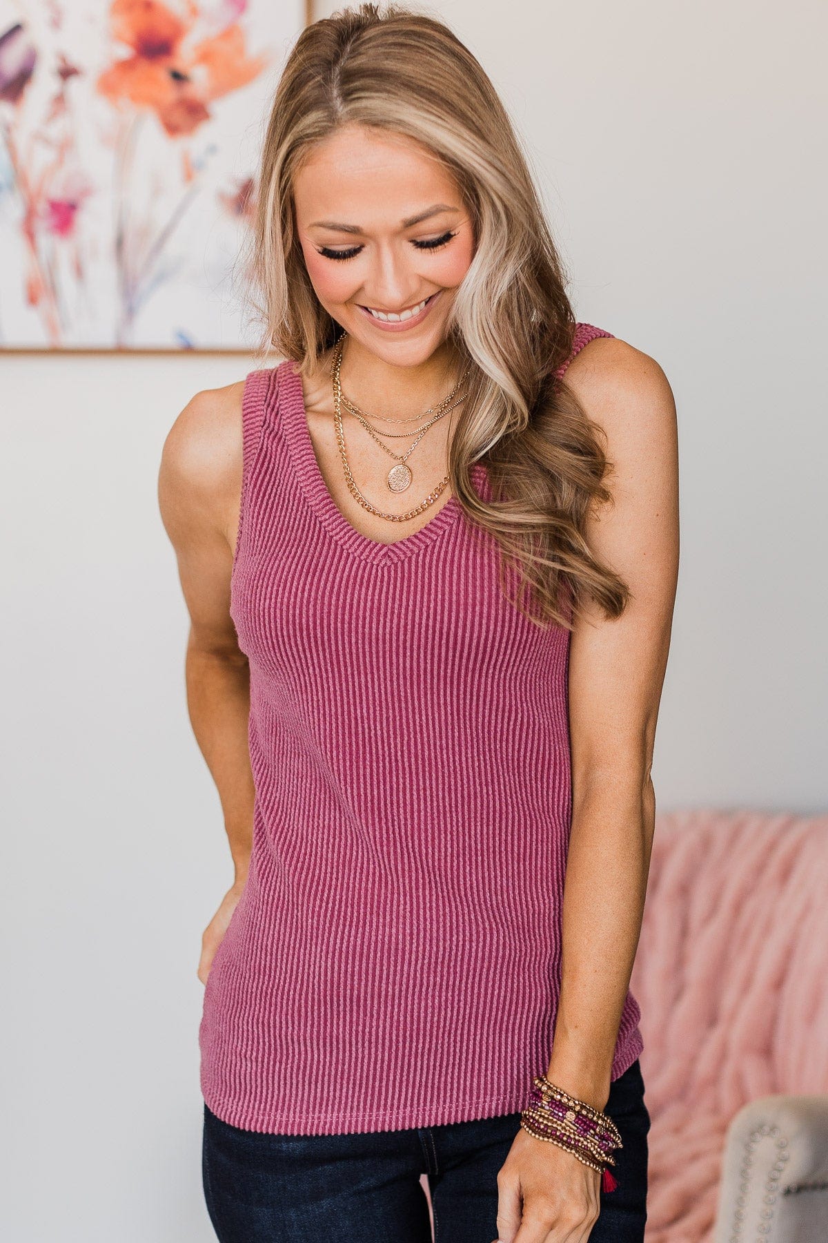 Yours Forever Ribbed Knit Tank Top- Berry