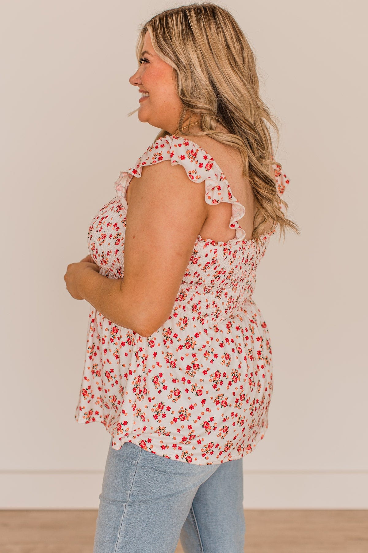 Reach Out To Me Floral Tank Top- Ivory & Red
