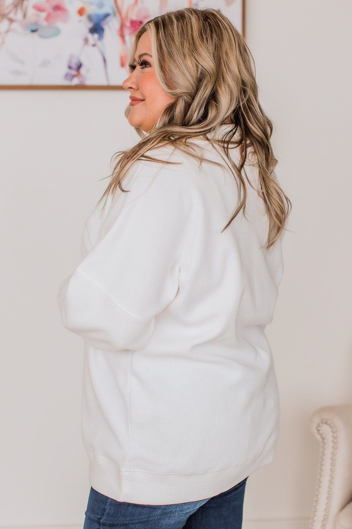 "Mama" Corduroy Knit Crew Neck- Ivory