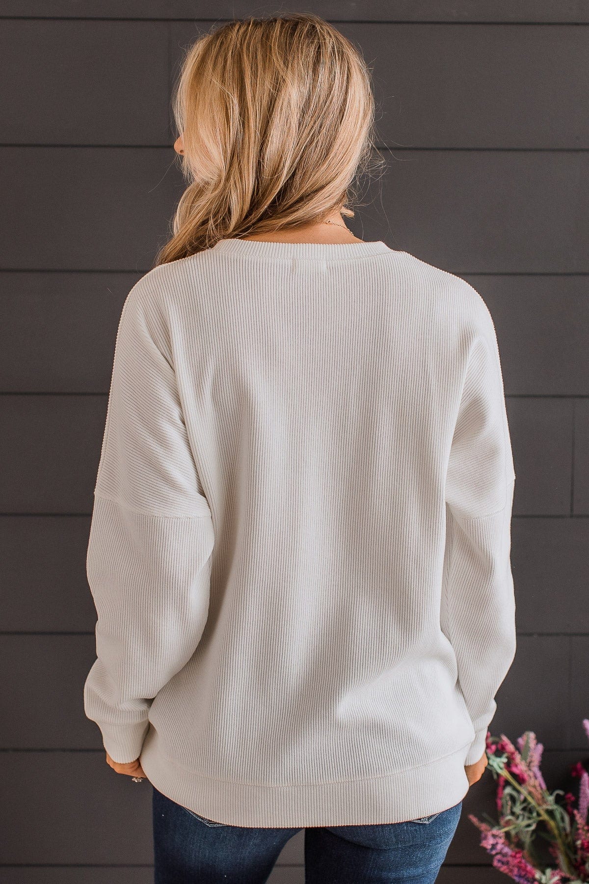 "Mama" Corduroy Knit Crew Neck- Ivory