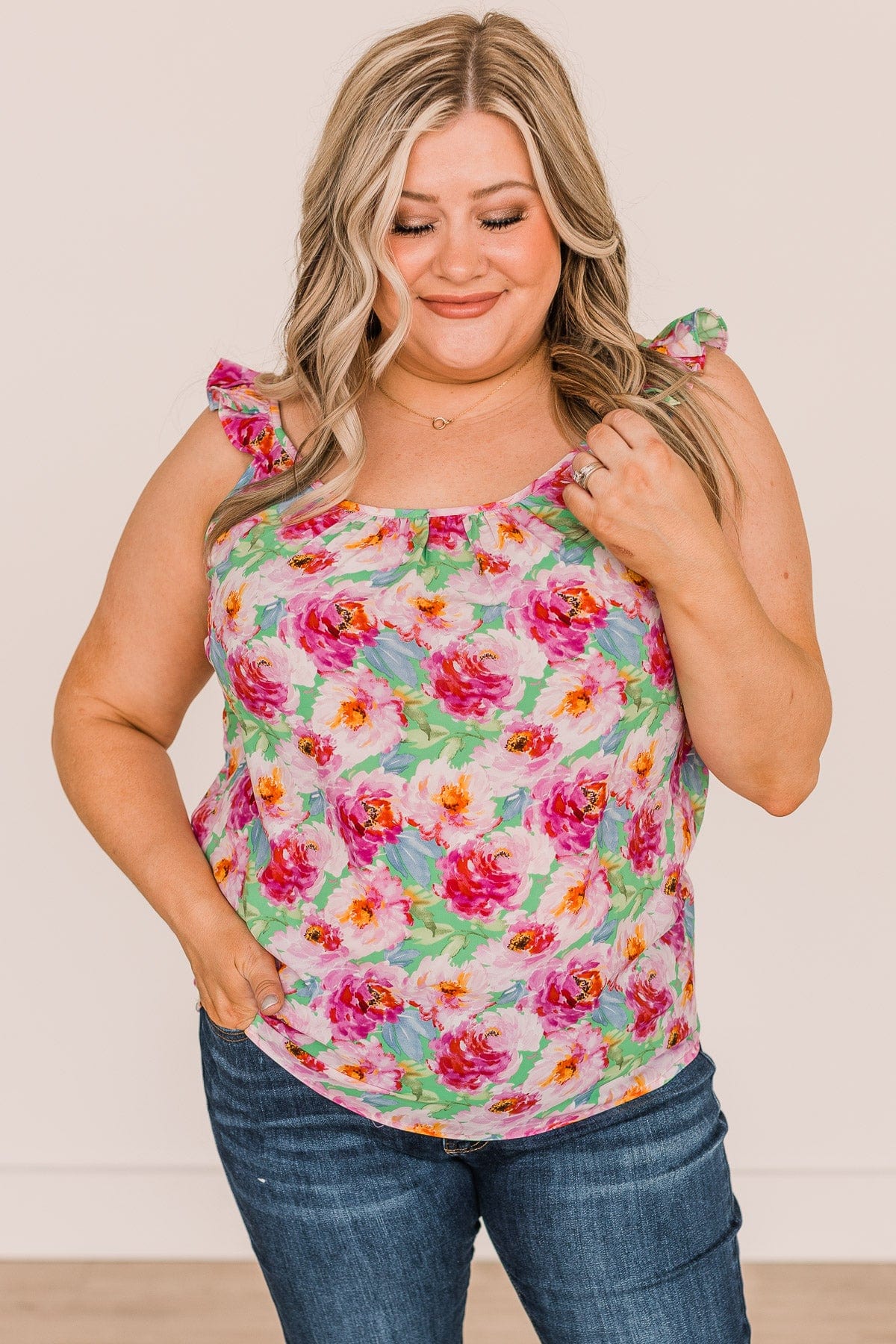 Unbreakable Love Floral Tank Top- Green & Pink