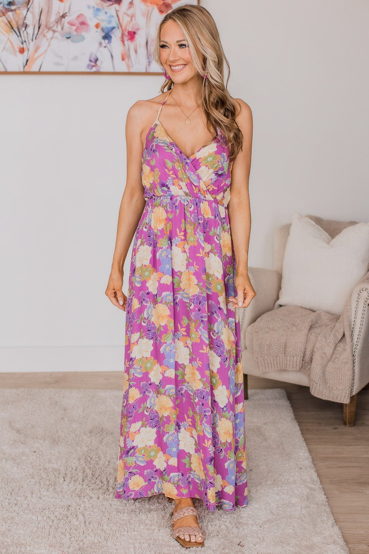 On A Cruise Floral Maxi Dress- Purple