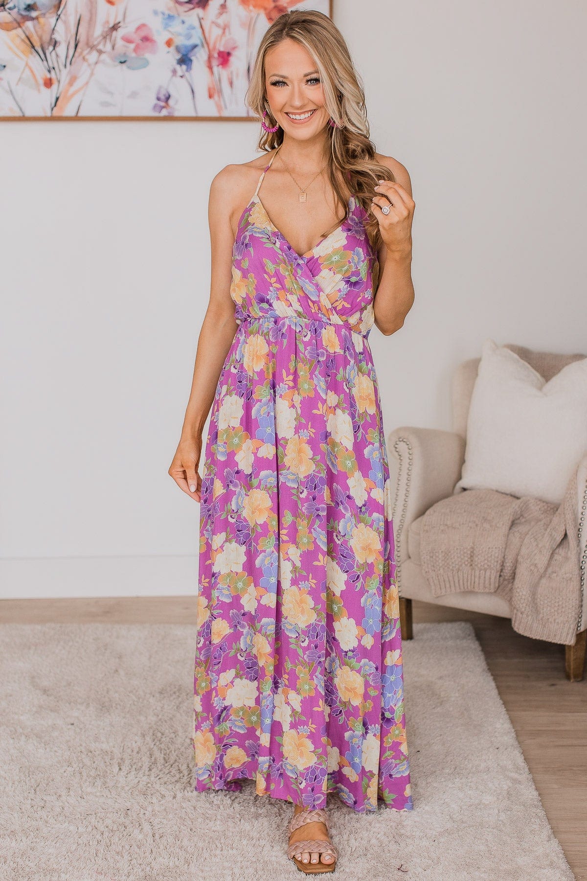 On A Cruise Floral Maxi Dress- Purple On A Cruise Floral Maxi Dress- Purple