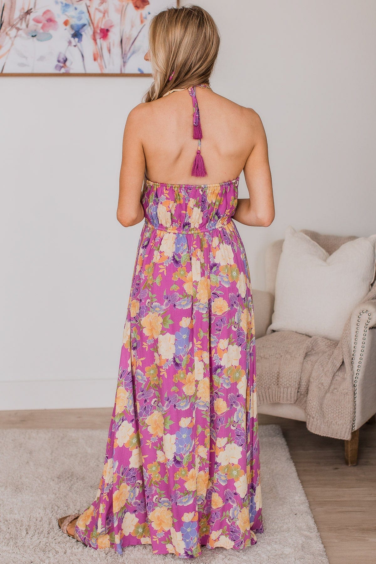 On A Cruise Floral Maxi Dress- Purple