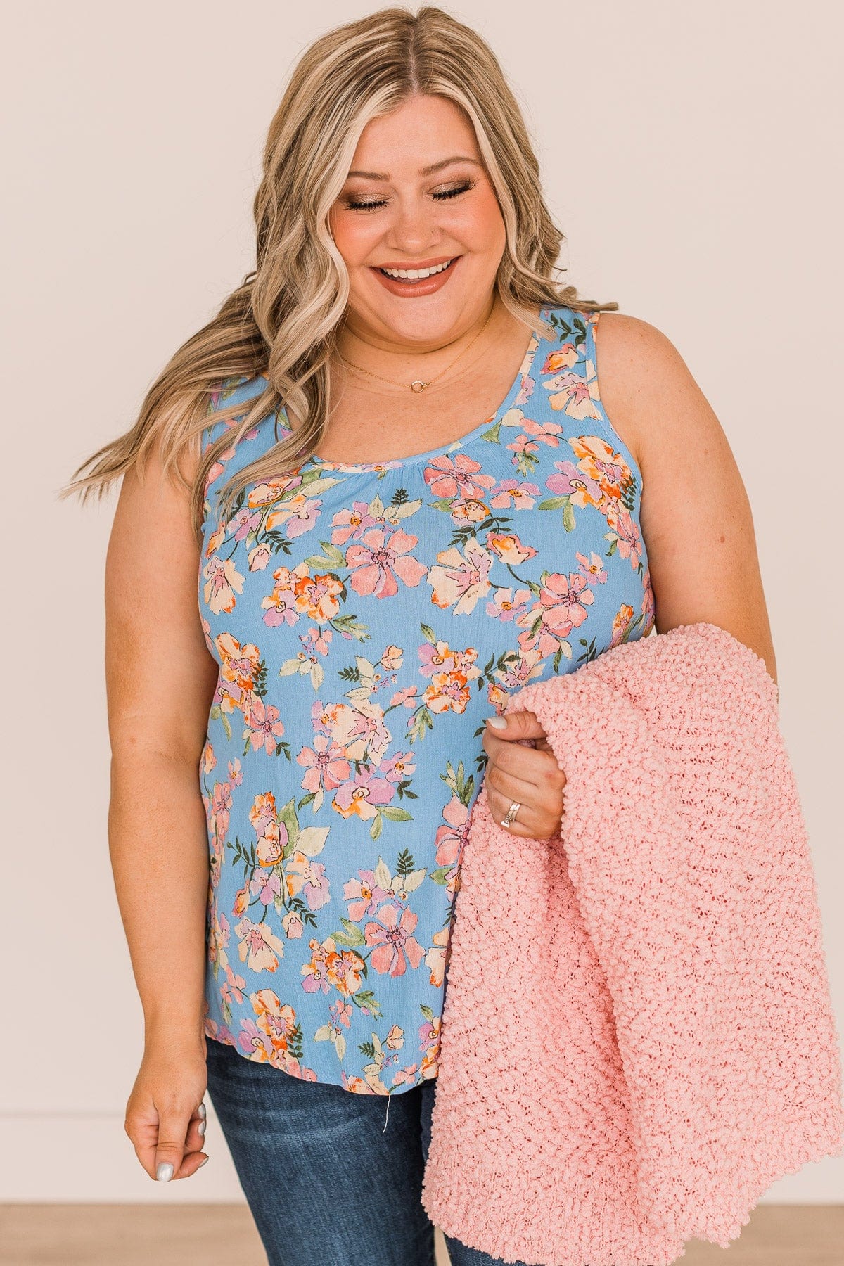 Smitten By You Floral Tank Top- Blue