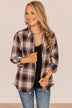 Lovely Seeing You Button Down Flannel- Mauve & Black