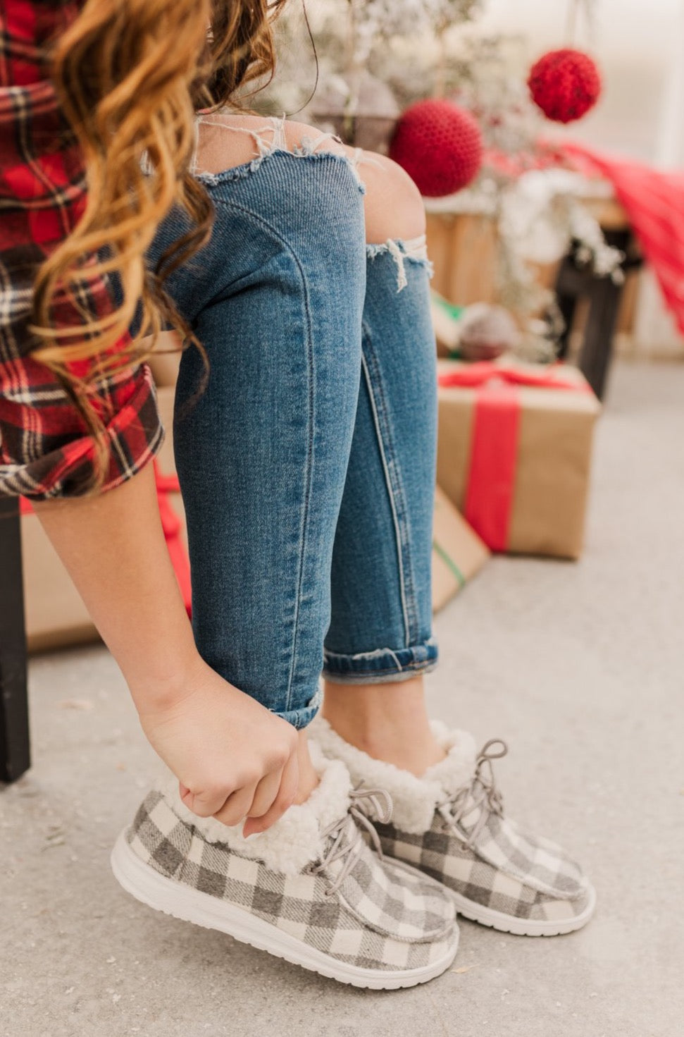 Gypsy Jazz Sherpa Lined Shoes Riley Gypsy Jazz Buffalo Plaid Slip