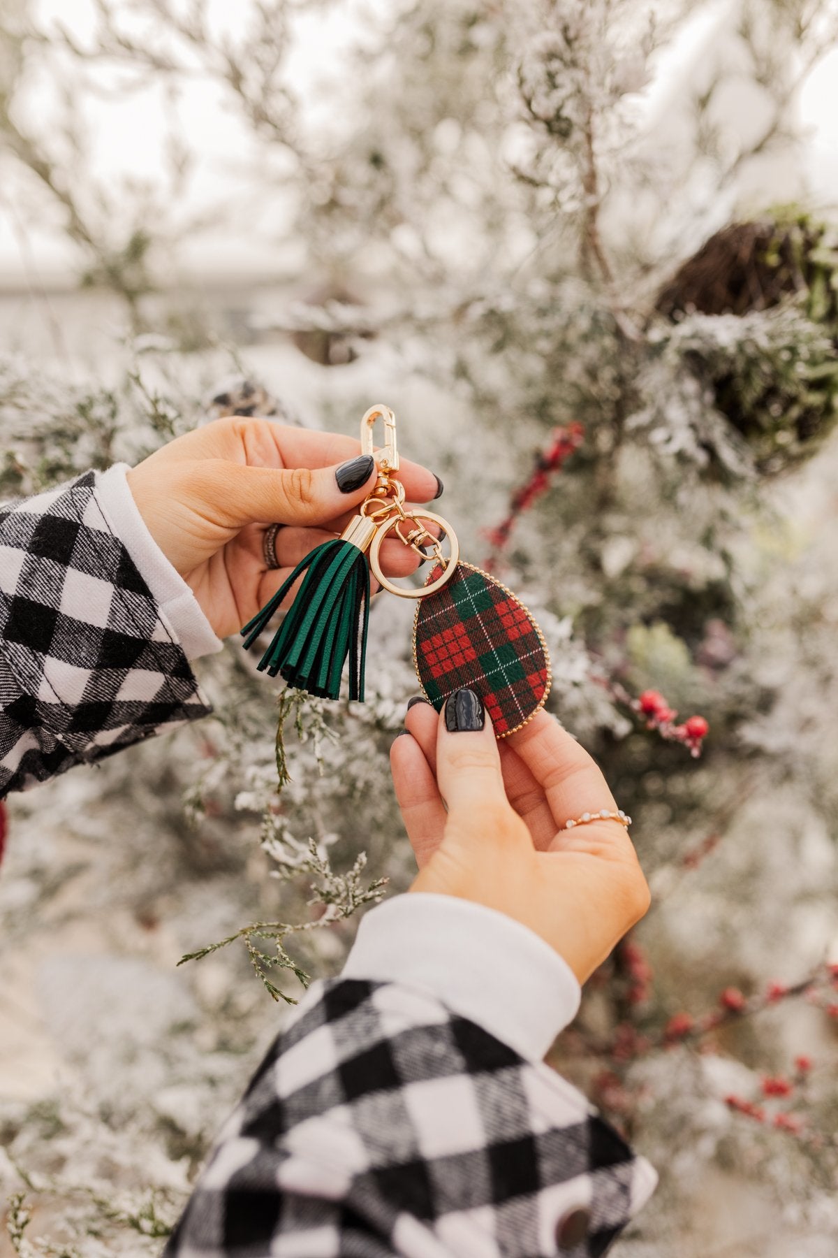 Ringing In The Season Plaid Key Chain- Red & Green
