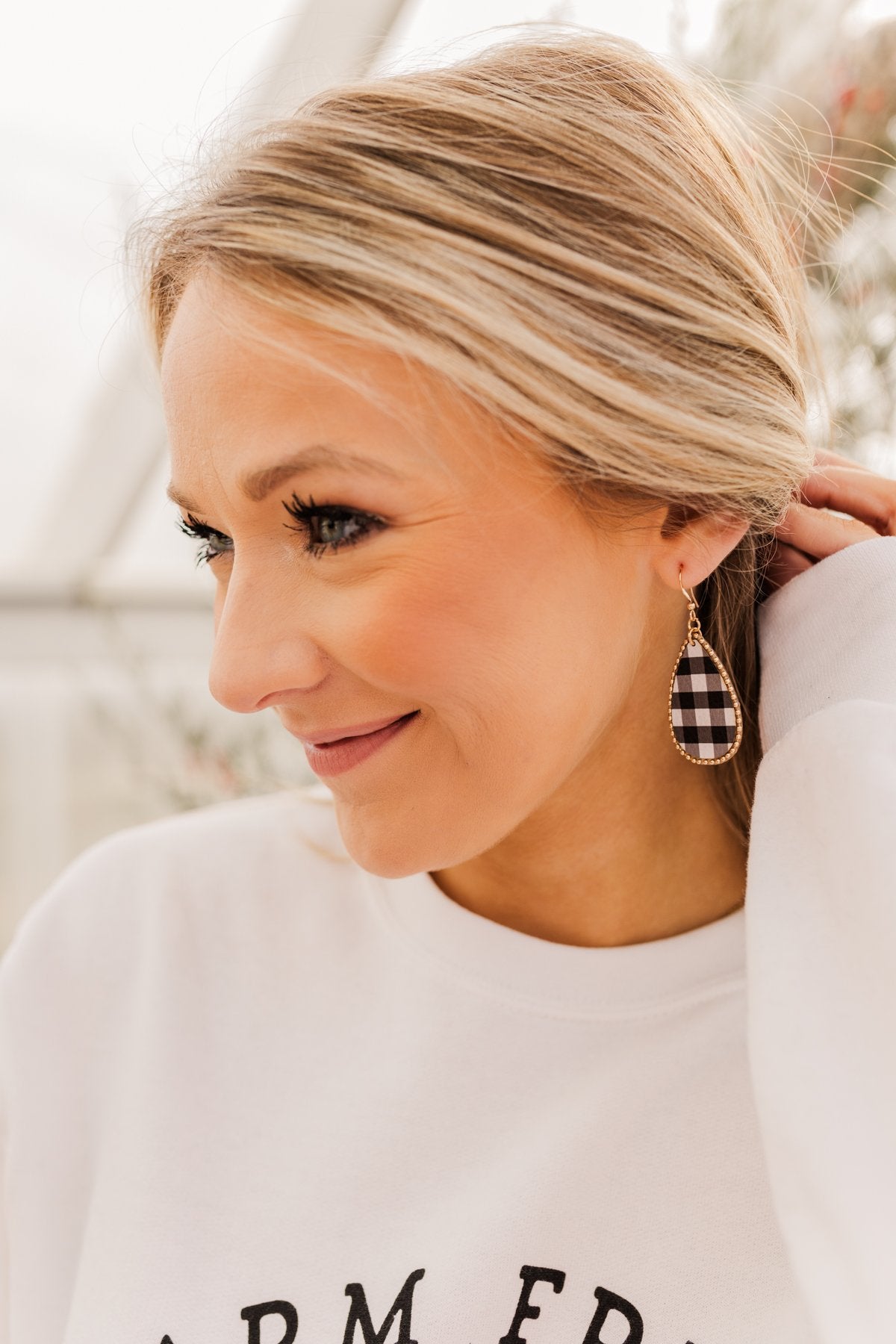 Christmas Cheer Plaid Earrings- White