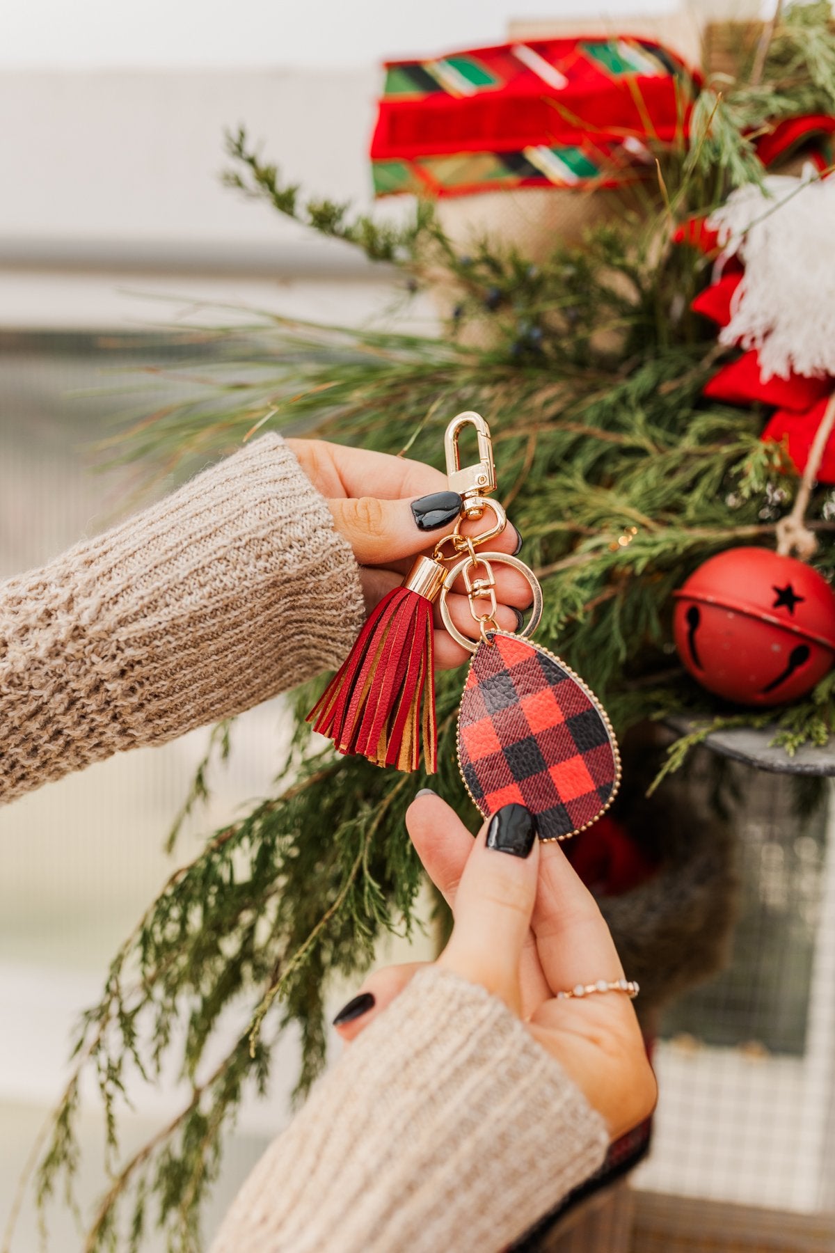 Ringing In The Season Plaid Key Chain- Red & Black