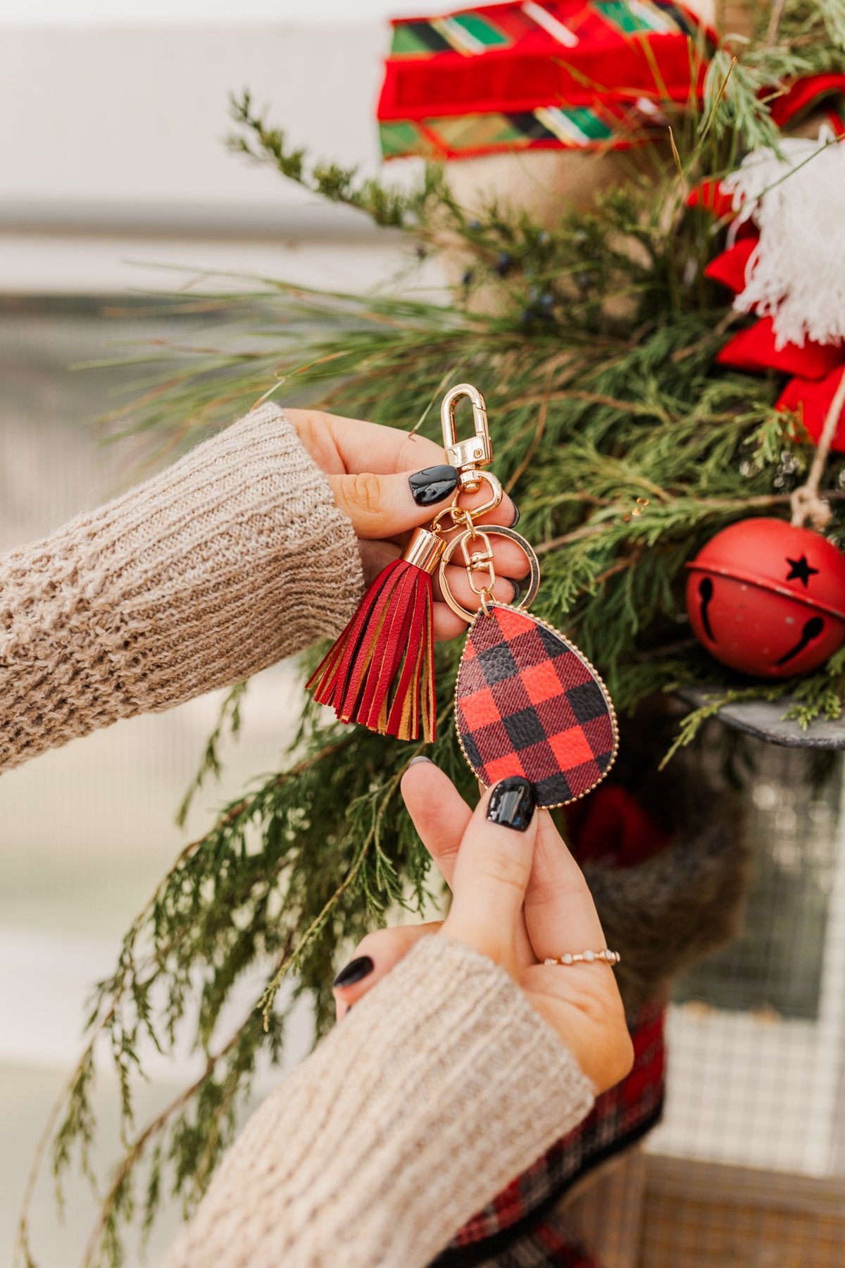 Ringing In The Season Plaid Key Chain- Red & Black
