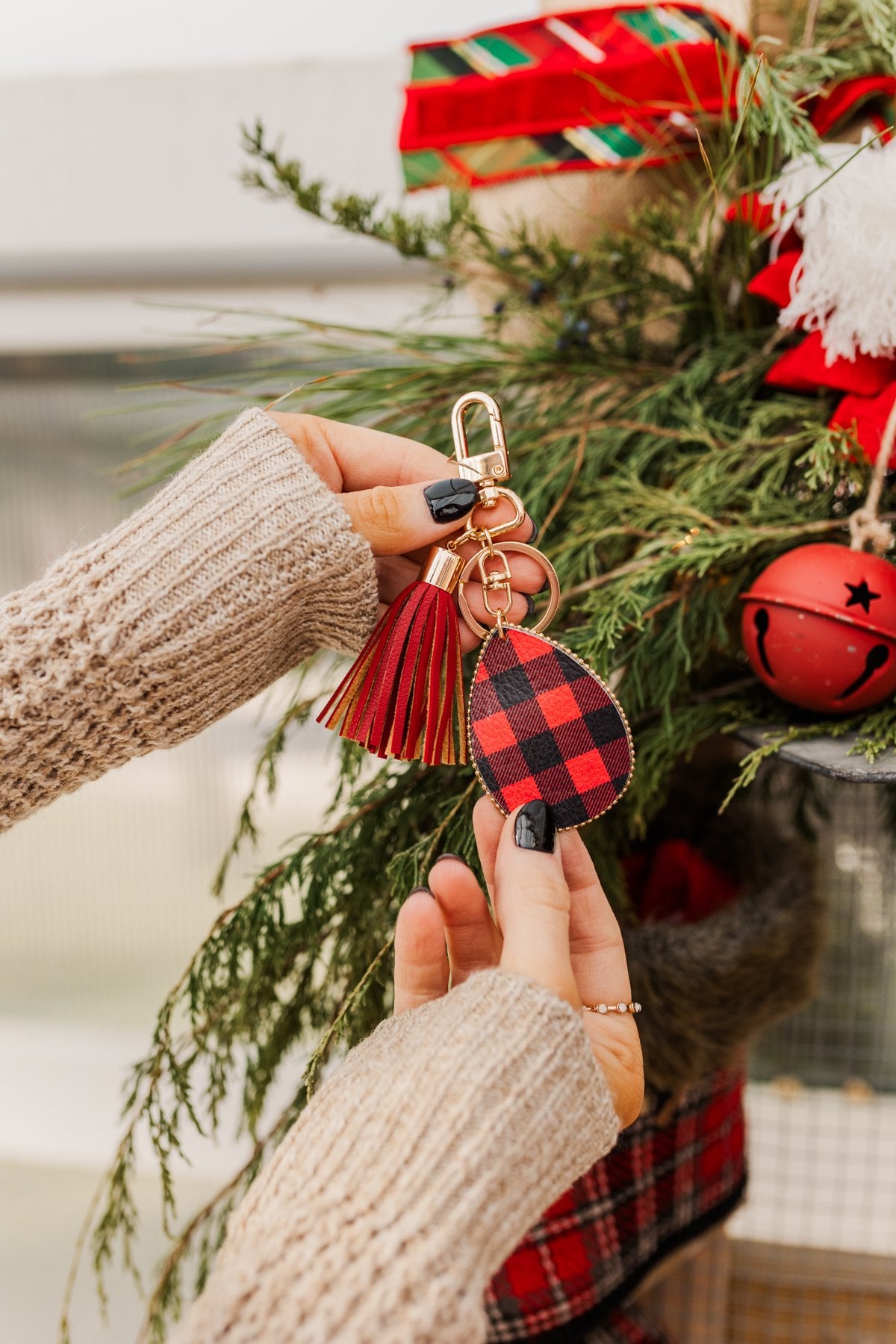 Ringing In The Season Plaid Key Chain- Red & Black