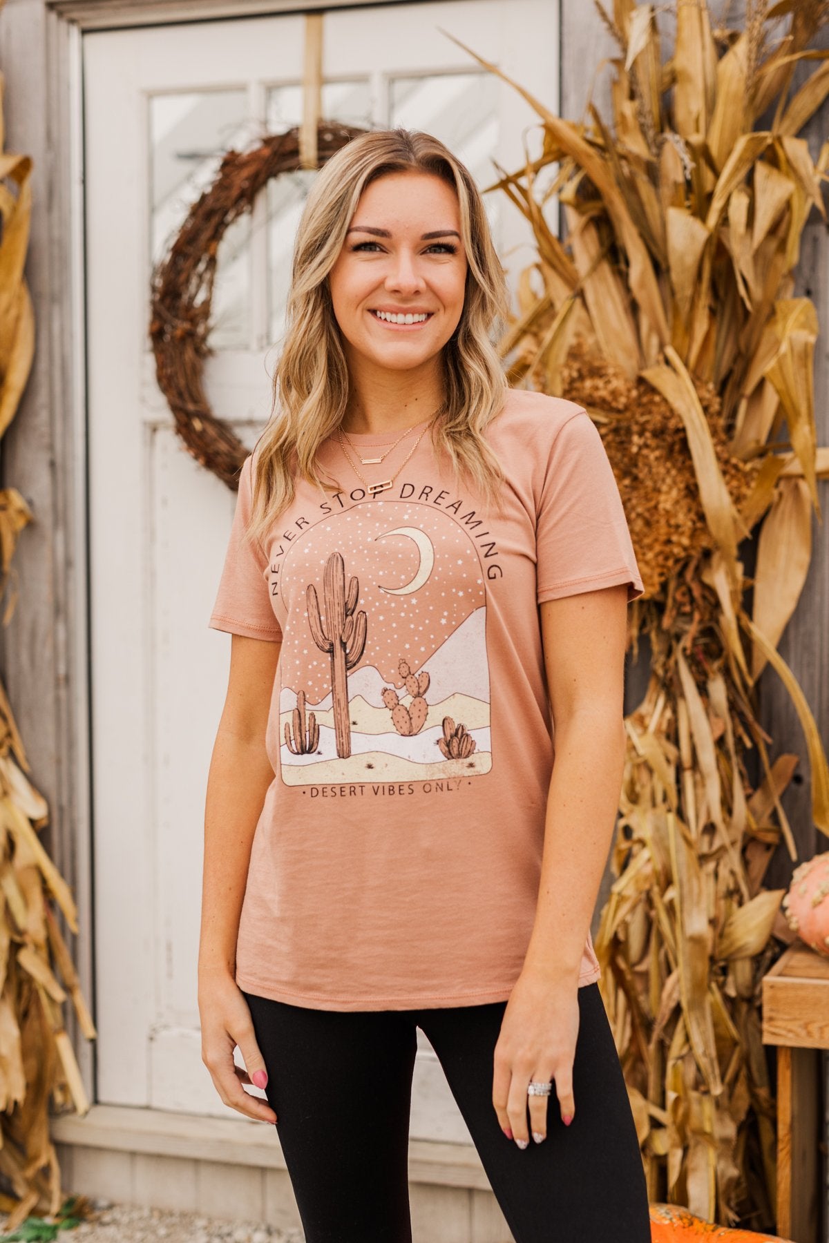 "Never Stop Dreaming" Graphic Tee- Clay