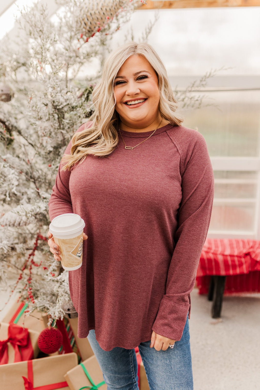 Simple Cute Long Sleeve Top- Burgundy