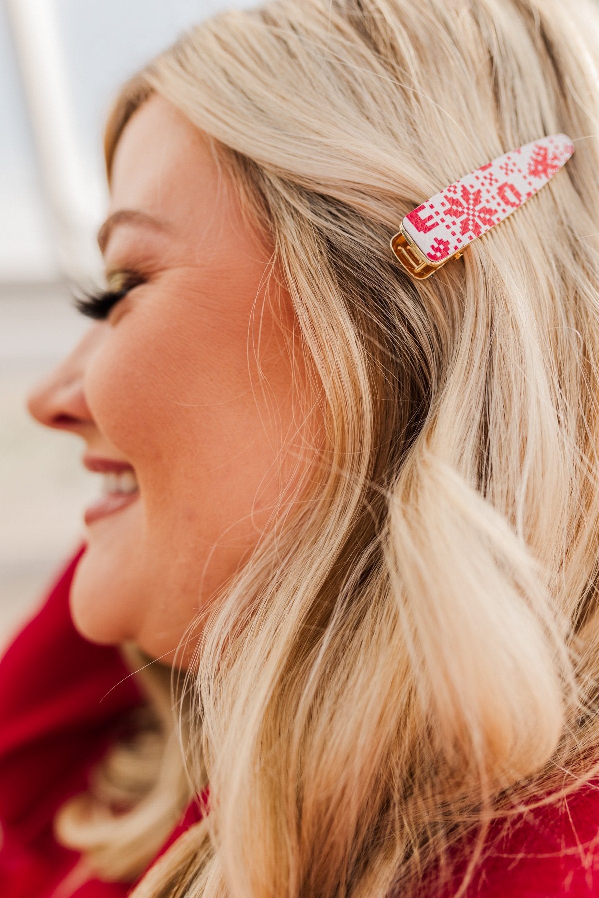Festive Season 3 Piece Gold Barrette Set- White, Silver, Red