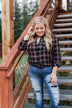 Carrying Your Love Flannel Button Up Top- Navy & Mustard