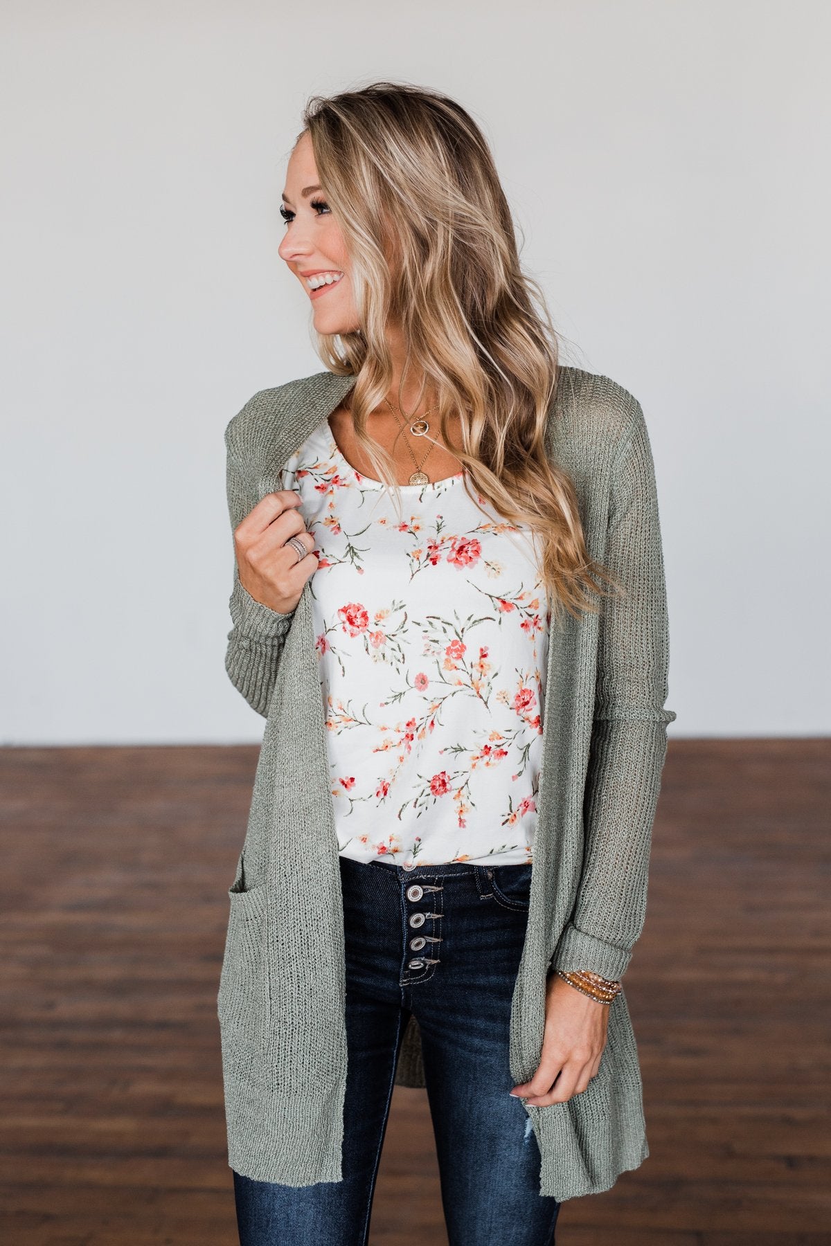 Long Sleeve Knit Cardigan- Sage