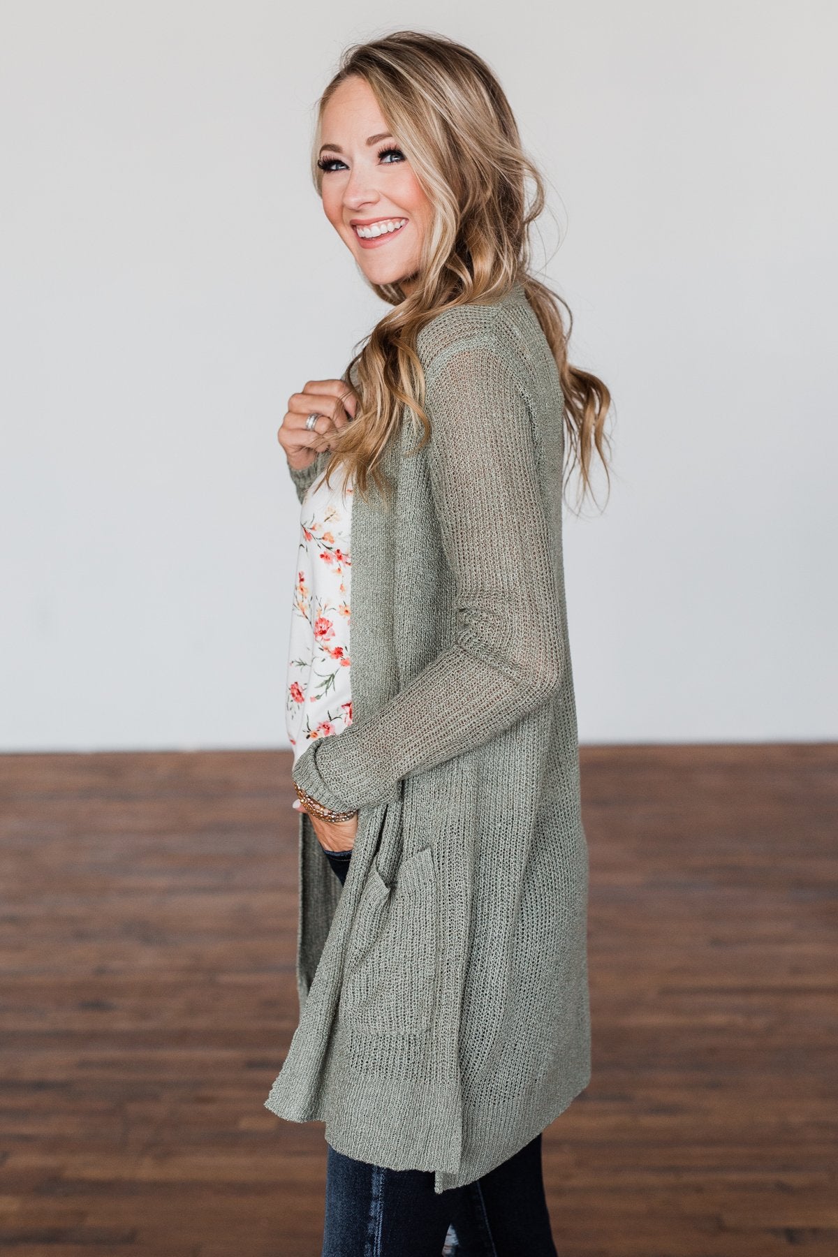 Long Sleeve Knit Cardigan- Sage
