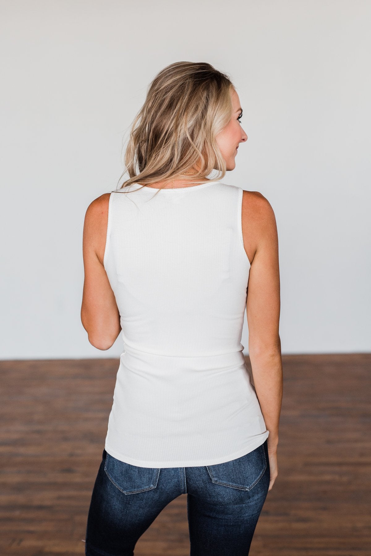 Dream Life Ribbed Button Tank Top- Ivory