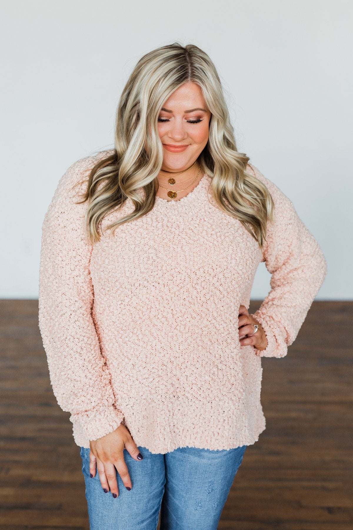 All I Can Do Popcorn Knit Sweater- Light Peach – The Pulse Boutique