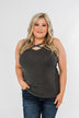 Places to Go Criss Cross Tank Top- Charcoal