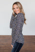 Before You Go Floral Notch Top- Navy