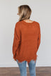 True Charm Distressed Frayed Sweater- Rust