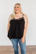 Breathing Easy Lace Trimmed Tank Top- Black