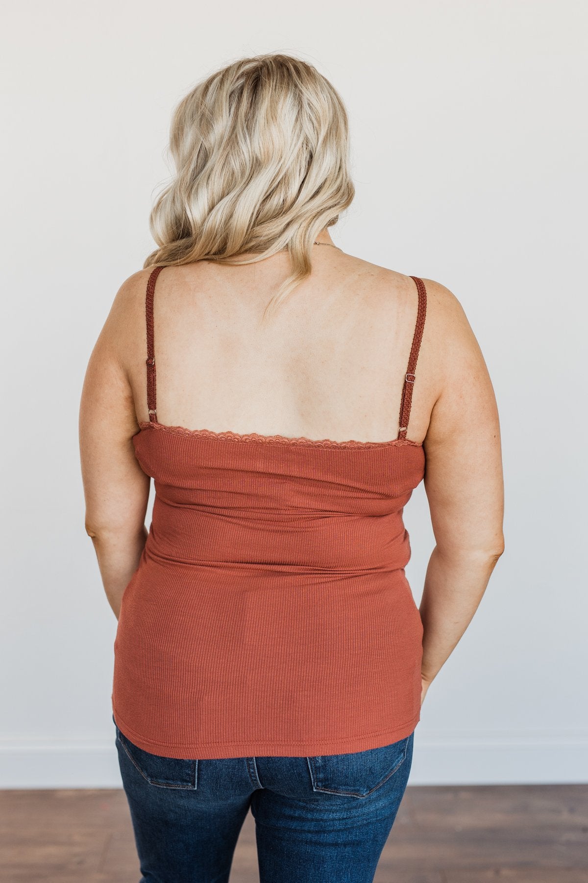 Pulse Basics Lace Trimmed Tank Top- Clay