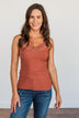 Pulse Basics Lace Trimmed Tank Top- Clay