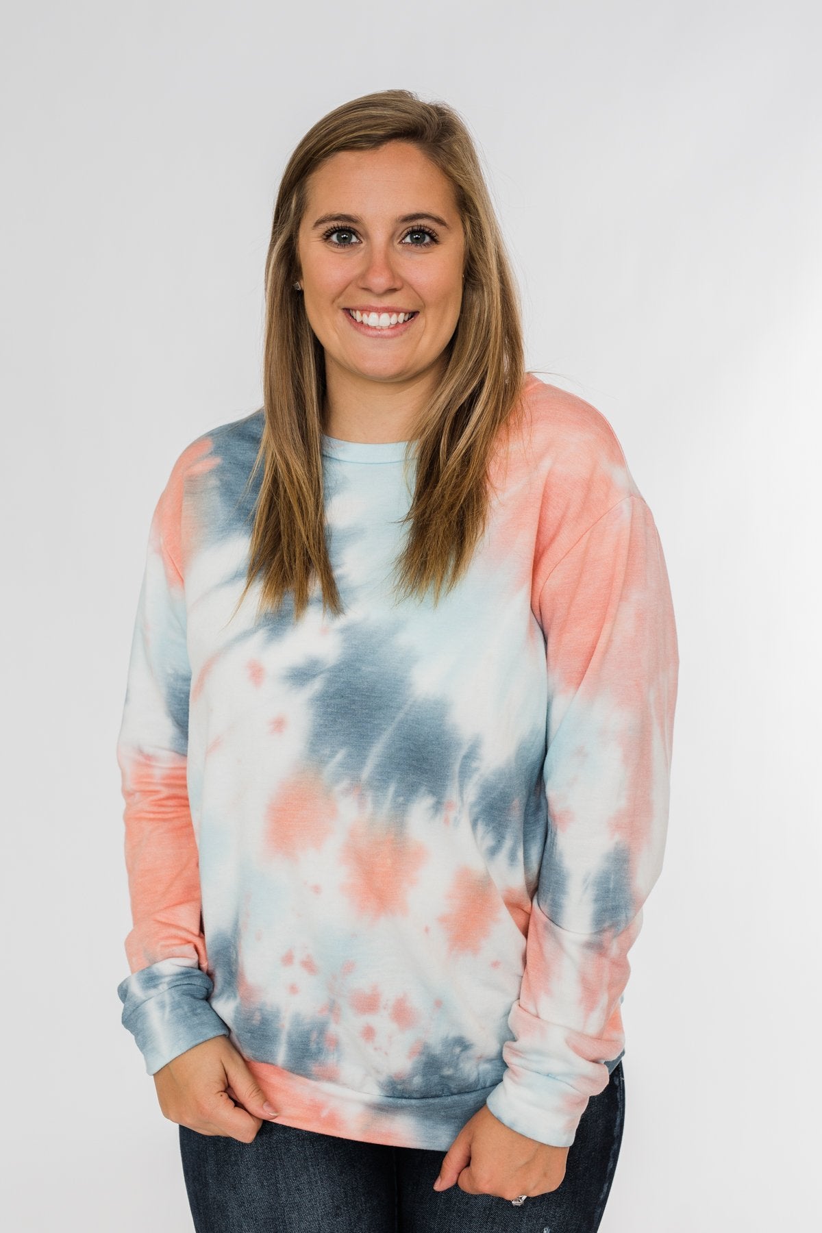 Days Of Endless Wonder Tie Dye Top- Ivory, Peach, Navy