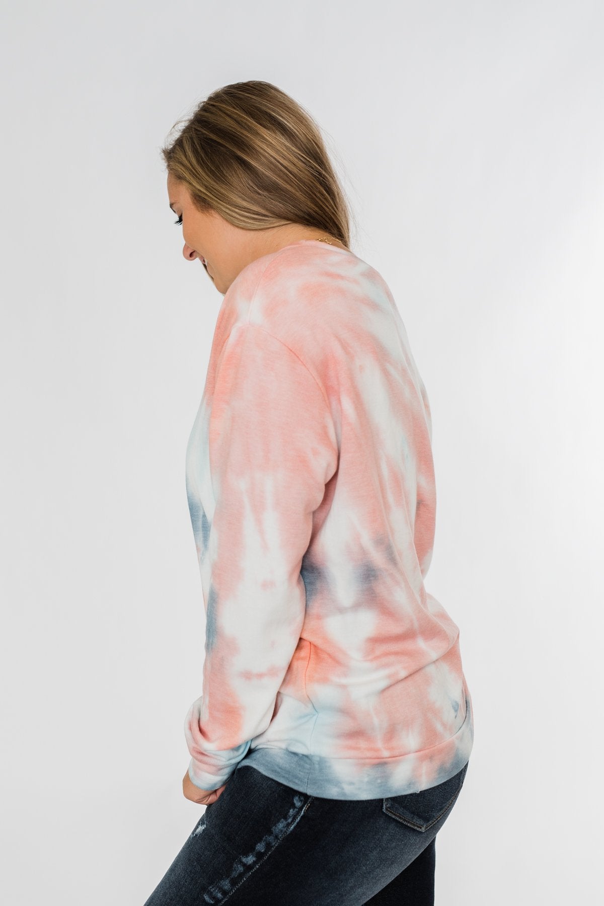Days Of Endless Wonder Tie Dye Top- Ivory, Peach, Navy
