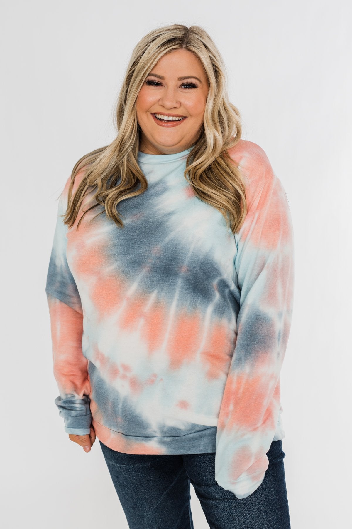 Days Of Endless Wonder Tie Dye Top- Ivory, Peach, Navy