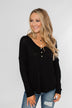 Knowing You V-Neck Thermal Top- Black
